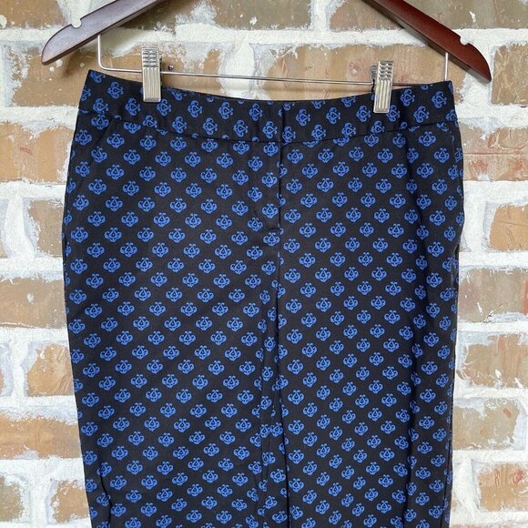 Halogen Dress Pants Taylor Fit Black Royal Blue Print Cropped Women's Size 2P - Picture 2 of 12